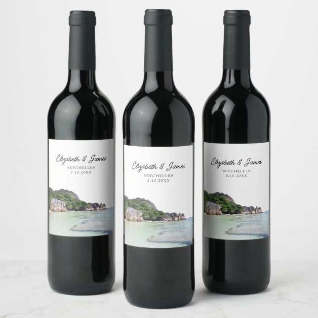Seychelles Wedding Favour Wine Label (Bottles)