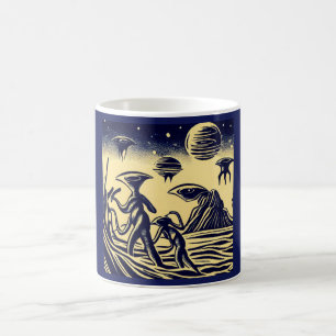 SF - Aliens On A Strange Planet Woodcut 1 Coffee Mug