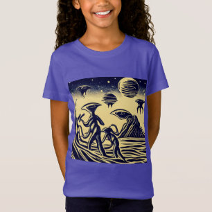 SF - Aliens On A Strange Planet Woodcut 1 T-Shirt