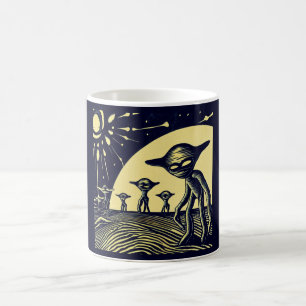 SF - Aliens On A Strange Planet Woodcut 2 Coffee Mug