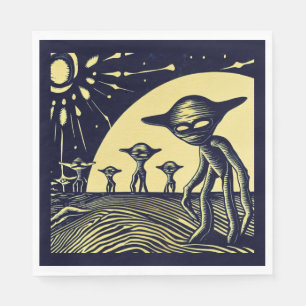 SF - Aliens On A Strange Planet Woodcut 2 Napkin