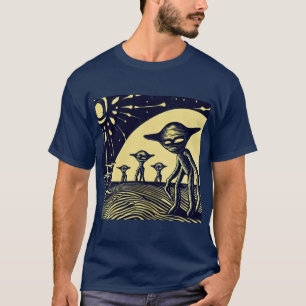 SF - Aliens On A Strange Planet Woodcut 2 T-Shirt