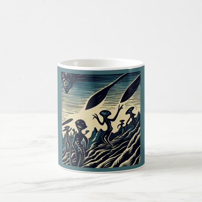 SF - Aliens On A Strange Planet Woodcut 3 Coffee Mug (Center)