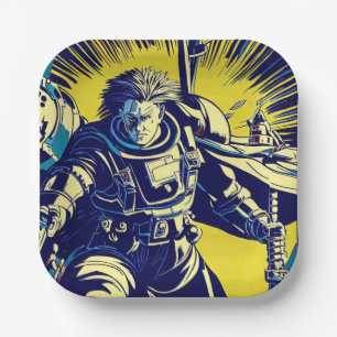 SF - Anime Hero Woodcut 1 Paper Plate