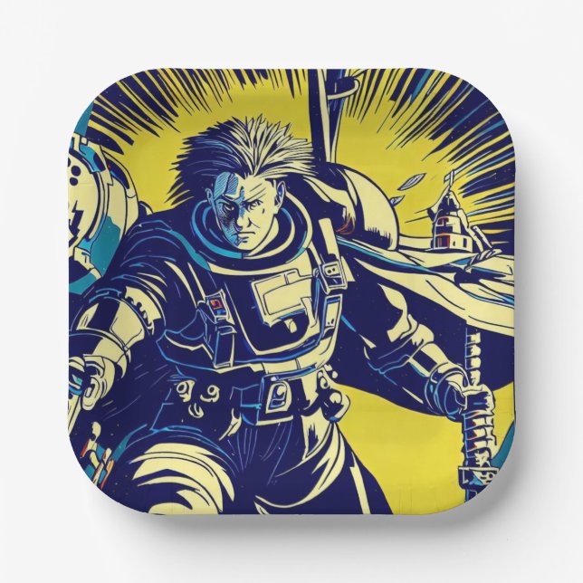 SF - Anime Hero Woodcut 1 Paper Plate (Front)