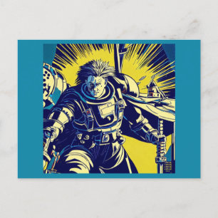 SF - Anime Hero Woodcut 1 Postcard