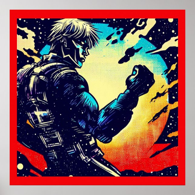 SF - Anime Hero Woodcut 2 Poster (Front)