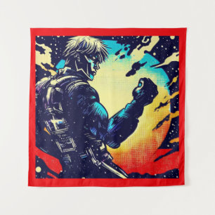 SF - Anime Hero Woodcut 2 Tapestry