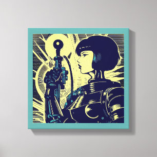 SF - Anime Hero Woodcut 3 Canvas Print