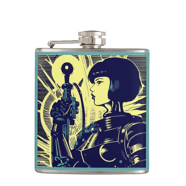 SF - Anime Hero Woodcut 3 Hip Flask (Front)