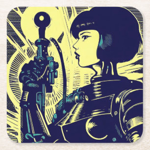 SF - Anime Hero Woodcut 3 Square Paper Coaster