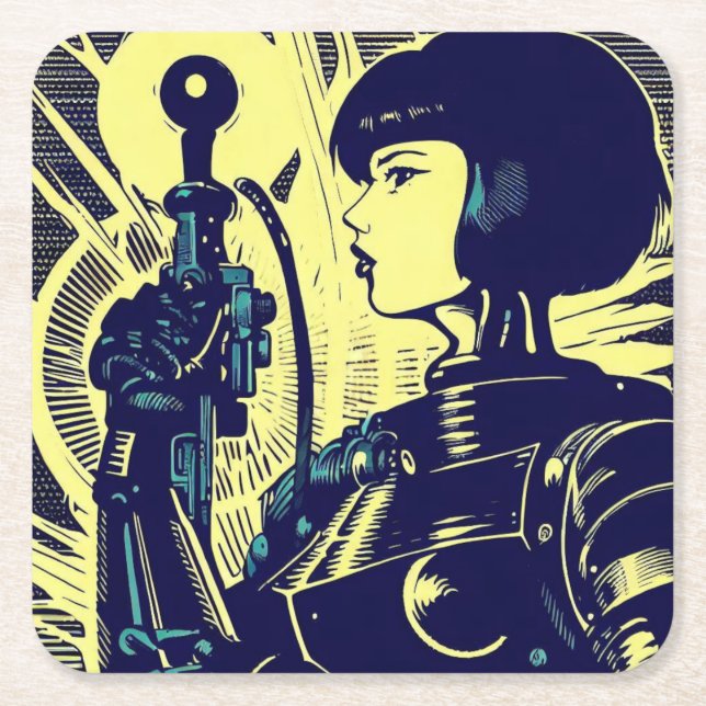 SF - Anime Hero Woodcut 3 Square Paper Coaster (Front)