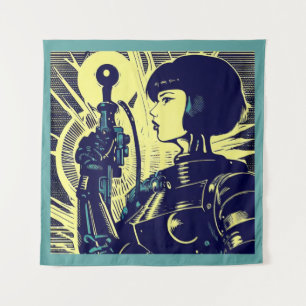 SF - Anime Hero Woodcut 3 Tapestry