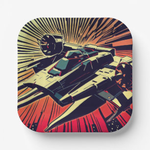 SF - Anime Starfighter Woodcut 1 Paper Plate