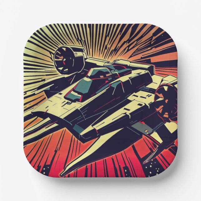 SF - Anime Starfighter Woodcut 1 Paper Plate (Front)