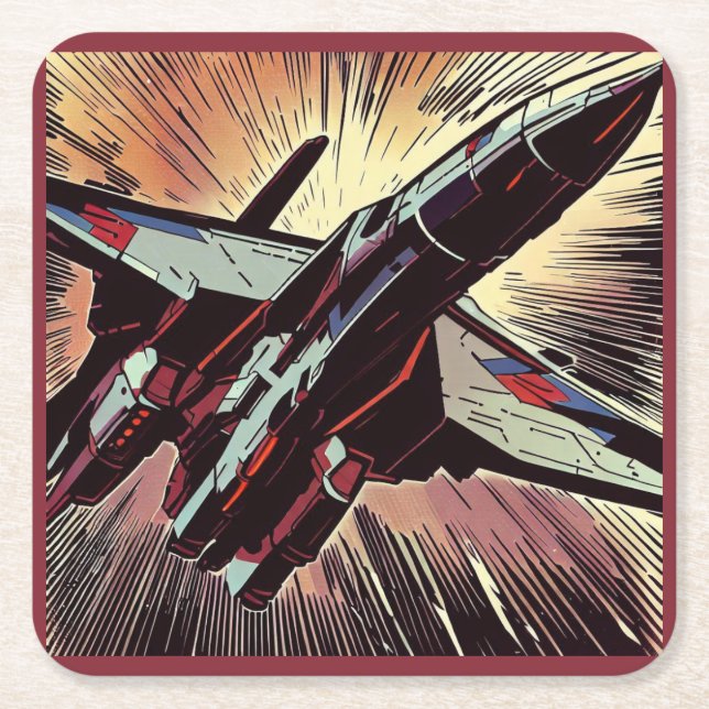 SF - Anime Starfighter Woodcut 2 Square Paper Coaster (Front)
