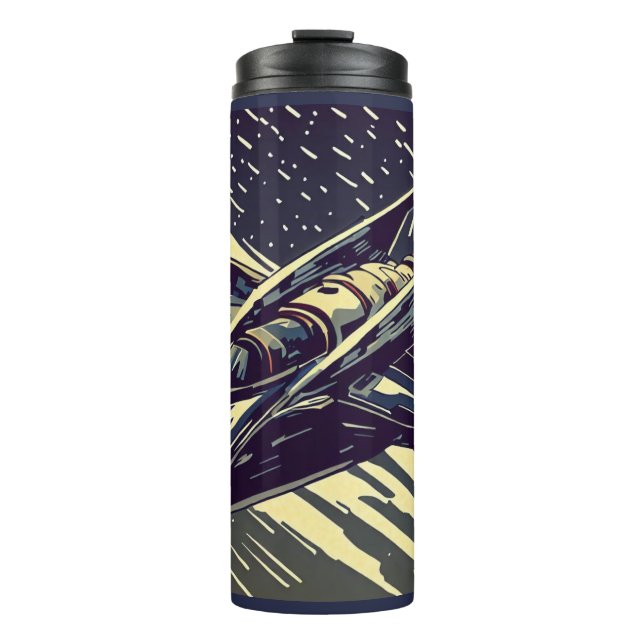 SF - Anime Starfighter Woodcut 4 Thermal Tumbler (Front)