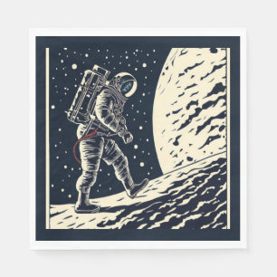 SF - Astronaut on Spacewalk Woodcut 1 Napkin