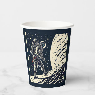 SF - Astronaut on Spacewalk Woodcut 1 Paper Cups