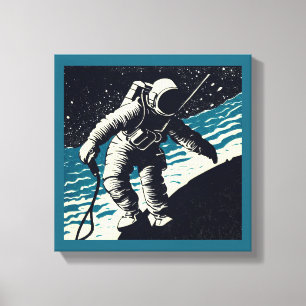 SF - Astronaut on Spacewalk Woodcut 2 Canvas Print
