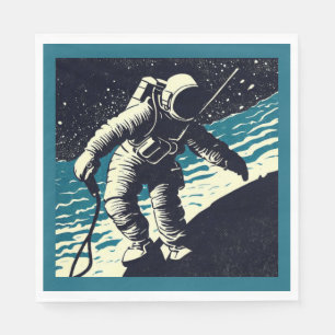 SF - Astronaut on Spacewalk Woodcut 2 Napkin
