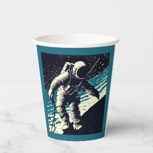 SF - Astronaut on Spacewalk Woodcut 2 Paper Cups