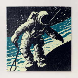 SF Astronauts On Spacewalk - Woodcut (2) Jigsaw Puzzle