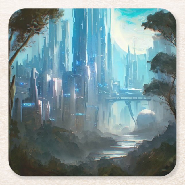 SF - City On Forest Planet 2 Square Paper Coaster (Front)