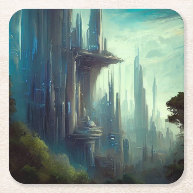 SF - City On Forest Planet 3 Square Paper Coaster (Front)