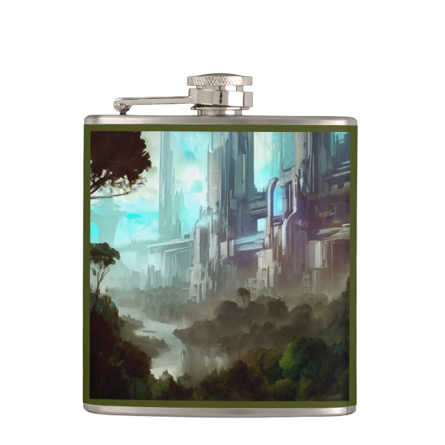 SF - City On Forest Planet 4 Hip Flask (Front)