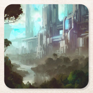 SF - City On Forest Planet 4 Square Paper Coaster