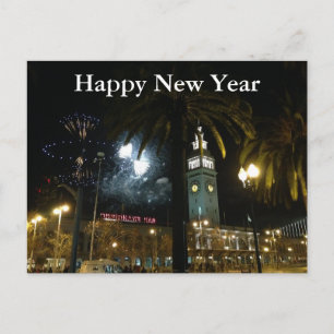 SF Ferry Building Fireworks New Year Postcard