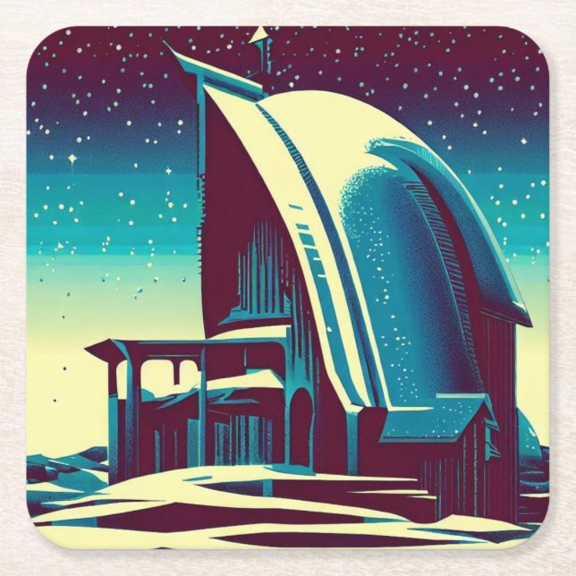 SF Futuristic Church 1 Square Paper Coaster (Front)