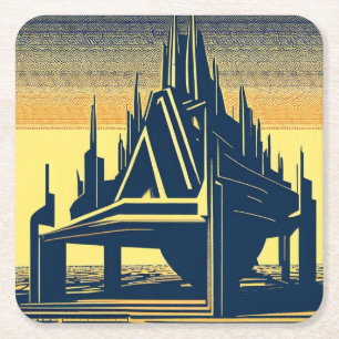 SF Futuristic Church 2 Square Paper Coaster