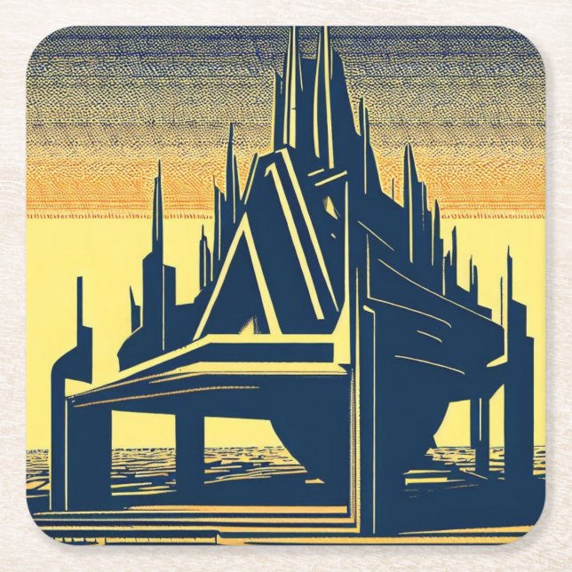 SF Futuristic Church 2 Square Paper Coaster (Front)