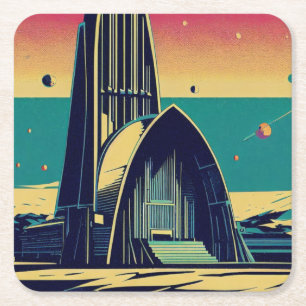 SF Futuristic Church 3 Square Paper Coaster