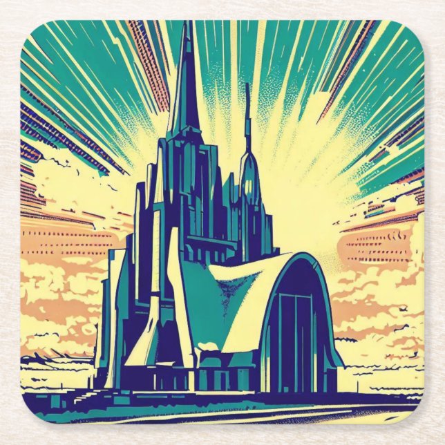 SF Futuristic Church 3 Square Paper Coaster (Front)