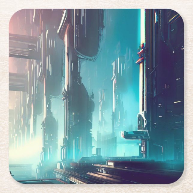 SF Futuristic City 1 Square Paper Coaster (Front)