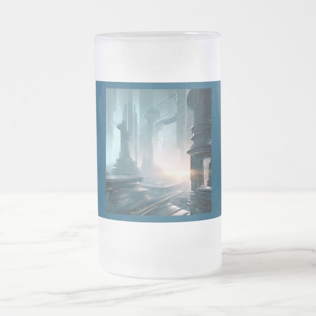 SF Futuristic City 4 Frosted Glass Beer Mug (Center)