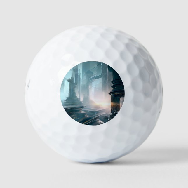 SF Futuristic City (4) Golf Balls (Front)