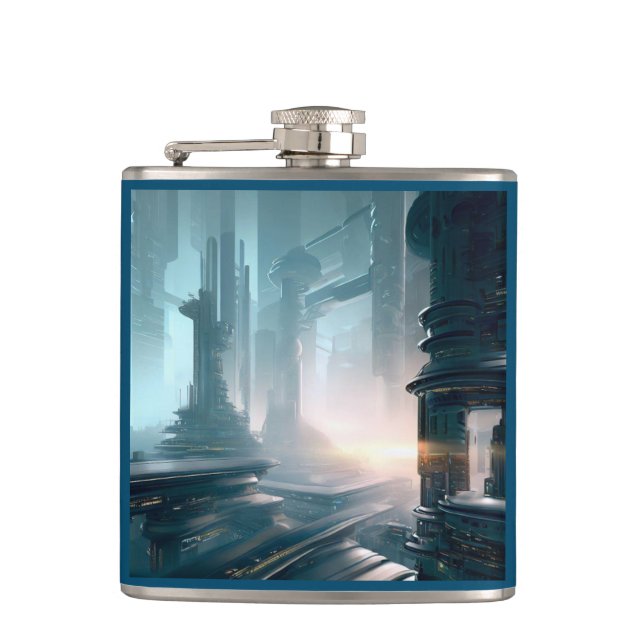 SF Futuristic City 4 Hip Flask (Front)
