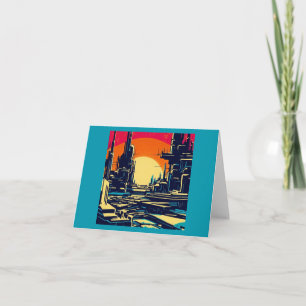SF Futuristic City Woodcut 1 Card