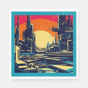 SF Futuristic City Woodcut 1 Napkin