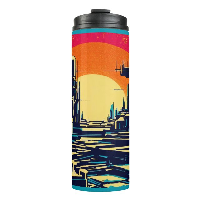 SF Futuristic City Woodcut 1 Thermal Tumbler (Front)
