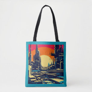 SF Futuristic City Woodcut 1 Tote Bag