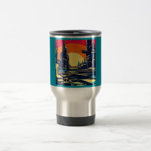 SF Futuristic City Woodcut 1 Travel Mug