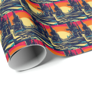 SF Futuristic City Woodcut 1 Wrapping Paper