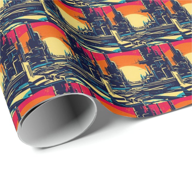 SF Futuristic City Woodcut 1 Wrapping Paper (Roll Corner)