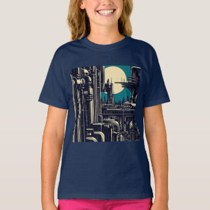 SF Futuristic City Woodcut 2 T-Shirt