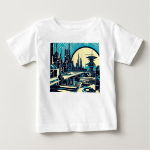 SF Futuristic City Woodcut 3 Baby T-Shirt